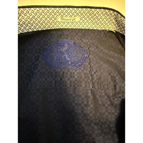 Bugatchi XL Shaped Fit Dress Shirt Flip Cuff Navy Geometric Business Casual - Picture 8 of 11
